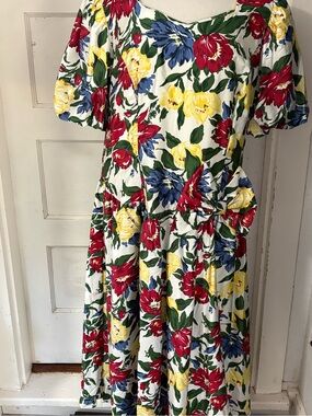 Vtg 80s 90s Halmode Plus floral dress puff sleeve shoulder pads pockets Sz L??